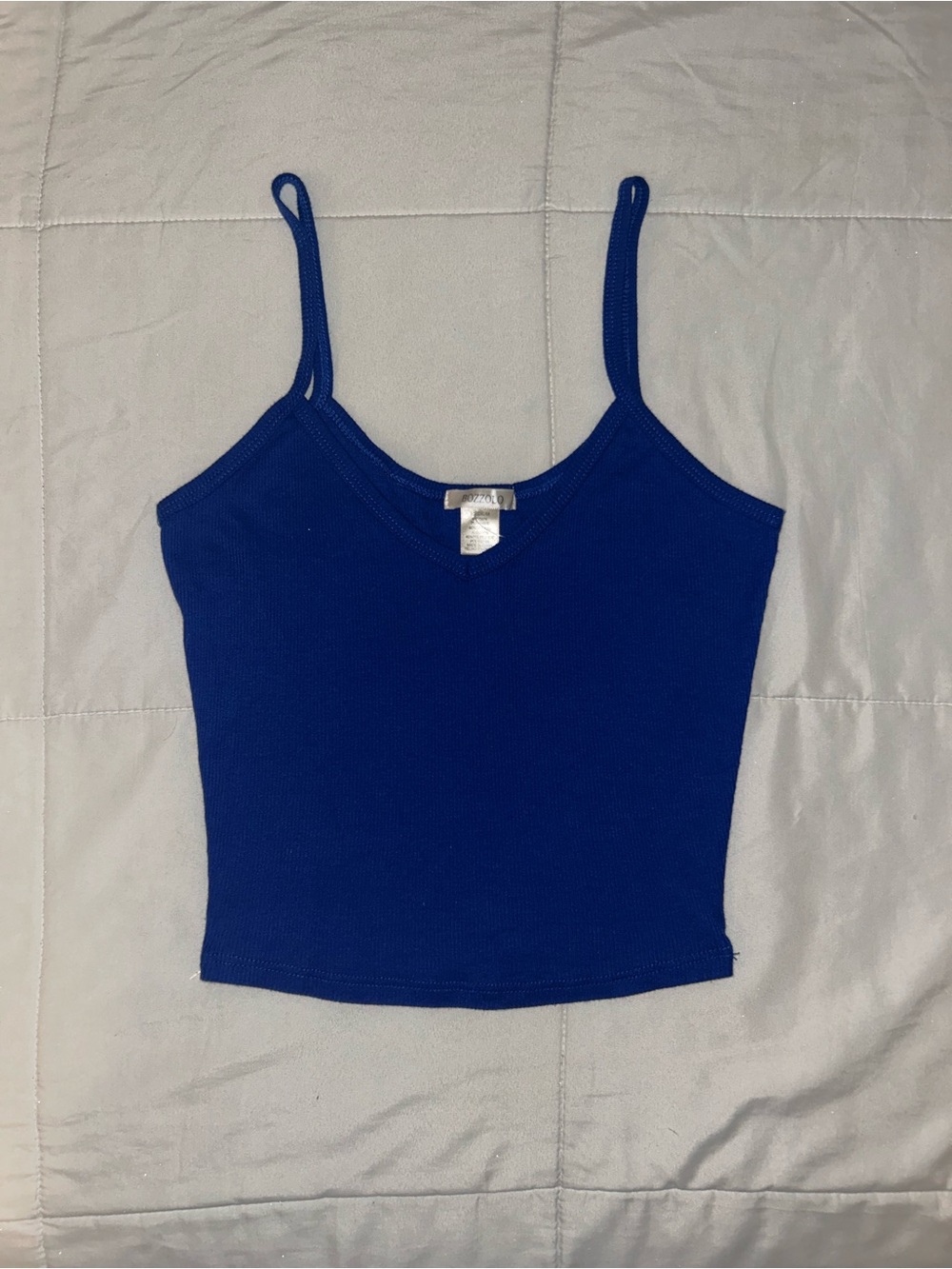 Bozzolo Royal Blue Ribbed Spaghetti Strap Cropped Camisole